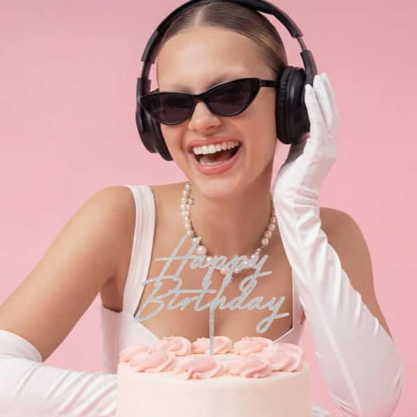 Srebrni gliter HBD toper za tortu, slika 2